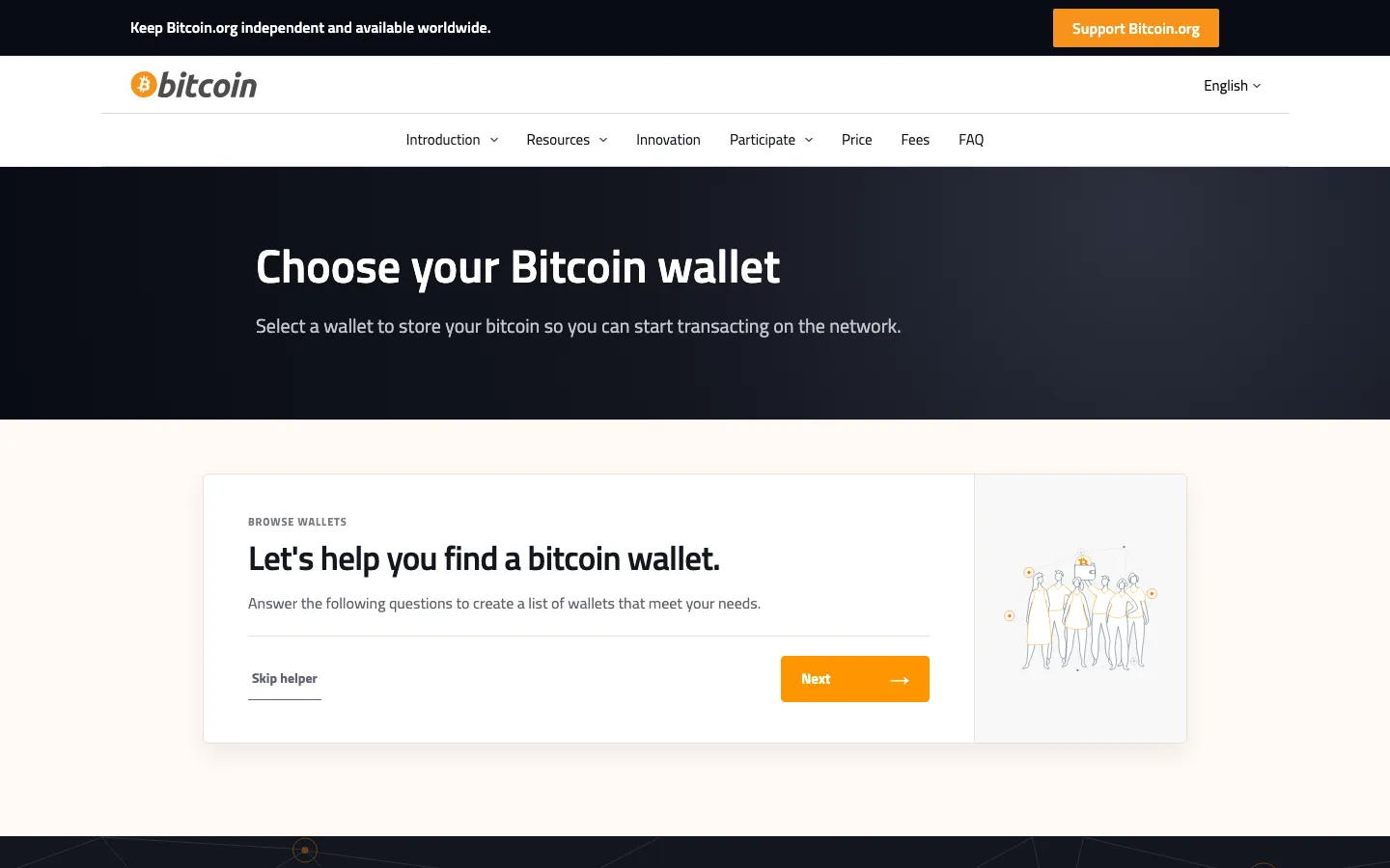 bitcoin.org 按手机、桌面、硬件分类的比特币钱包选择页